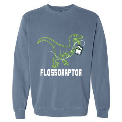 Flossoraptor Dinosaur Funny Pediatric Dentist Garment-Dyed Sweatshirt