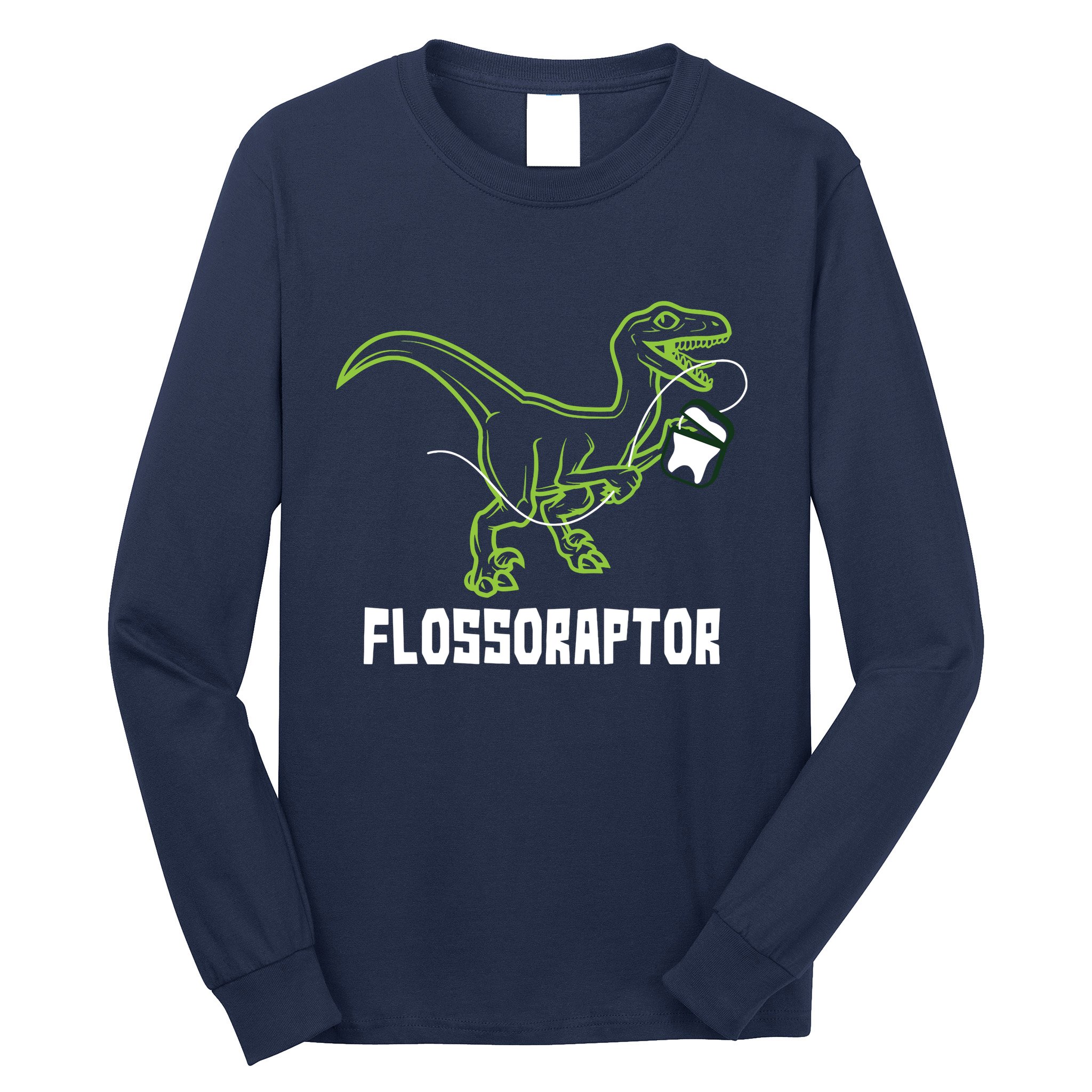 Flossoraptor Dinosaur Funny Pediatric Dentist Long Sleeve Shirt