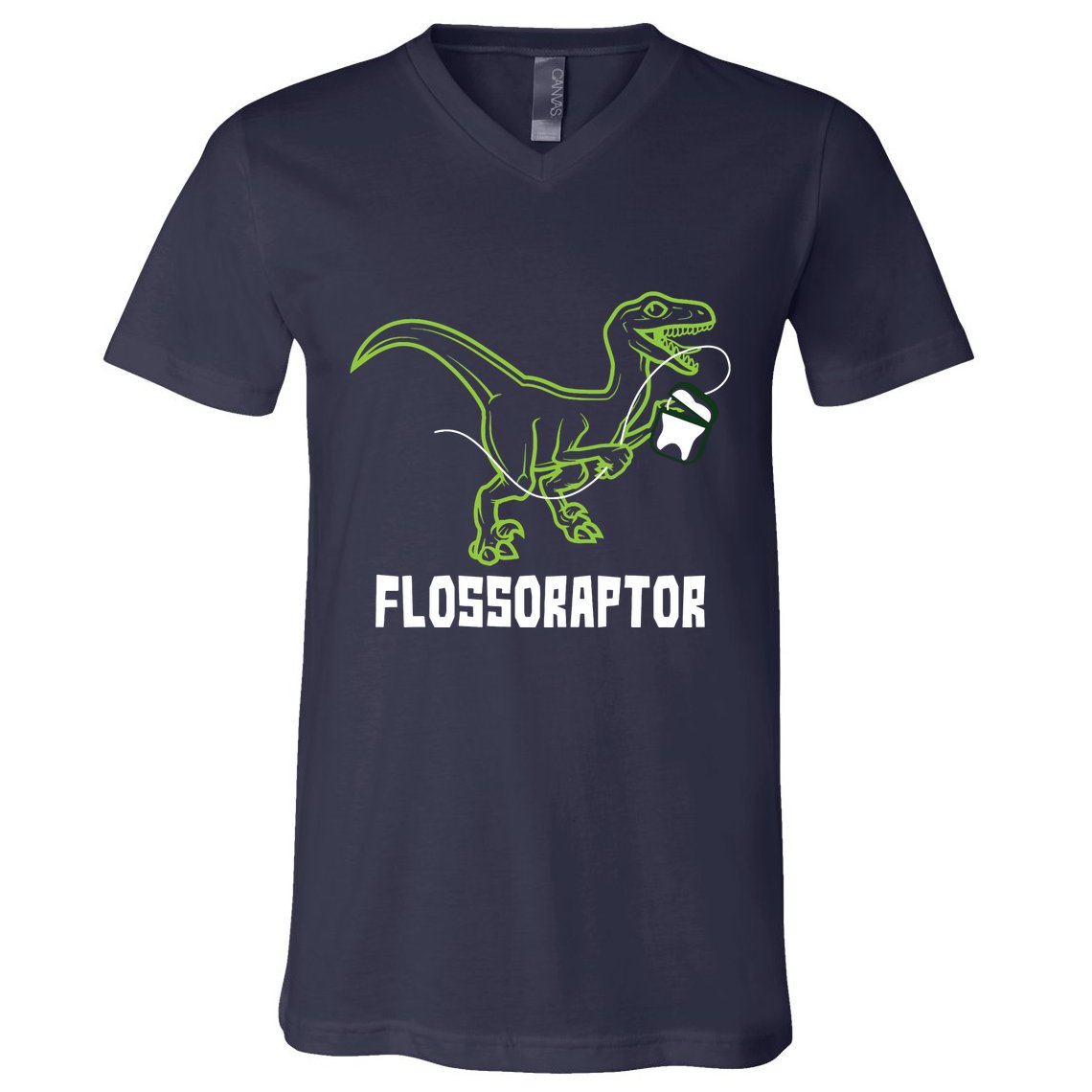 Flossoraptor Dinosaur Funny Pediatric Dentist V-Neck T-Shirt
