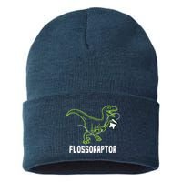 Flossoraptor Dinosaur Funny Pediatric Dentist Sustainable Knit Beanie