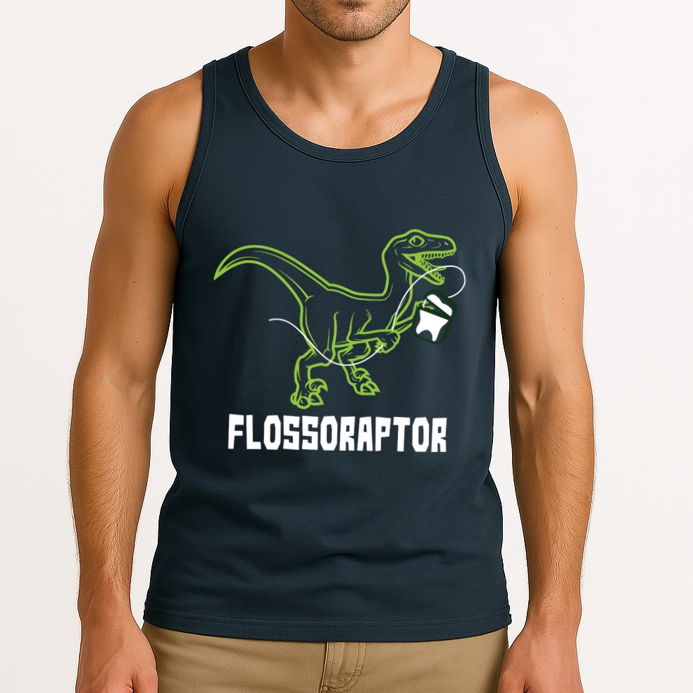 Flossoraptor Dinosaur Funny Pediatric Dentist Tank Top