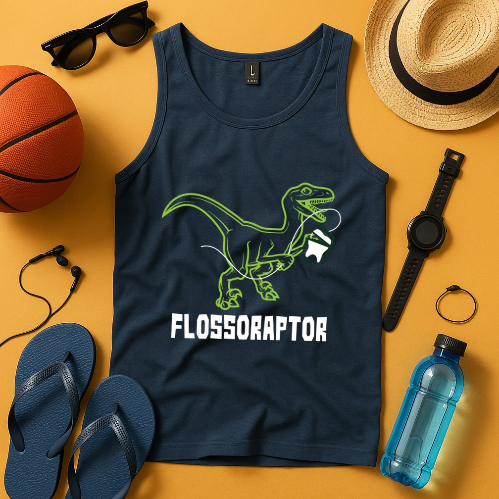 Flossoraptor Dinosaur Funny Pediatric Dentist Tank Top