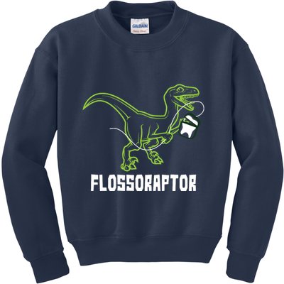 Flossoraptor Dinosaur Funny Pediatric Dentist Kids Sweatshirt