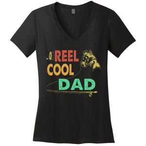 Fathers Day Funny Fisherman Reel Cool Dad Fishing Lover Women's V-Neck T-Shirt