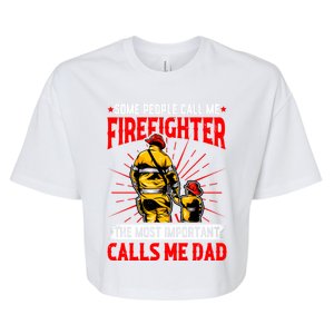 Fire Dad Fathers Day Firefighter Dad Daddy Papa Grandpa Funny Gift Bella+Canvas Jersey Crop Tee