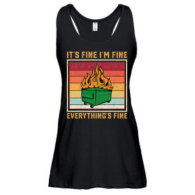 Funny Dumpster Fire It’s Fine I’m Fine Everything’s Ladies Essential Flowy Tank