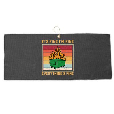 Funny Dumpster Fire It’s Fine I’m Fine Everything’s Large Microfiber Waffle Golf Towel