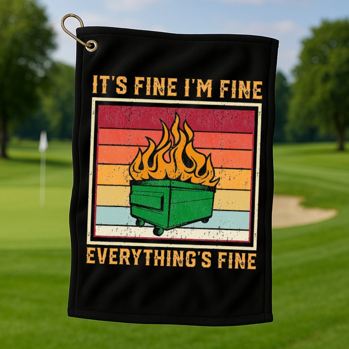 Funny Dumpster Fire It’s Fine I’m Fine Everything’s Golf Towel