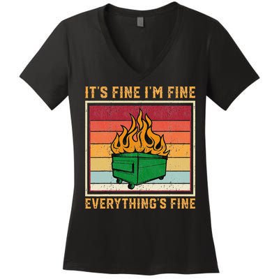 Funny Dumpster Fire It’s Fine I’m Fine Everything’s Women's V-Neck T-Shirt