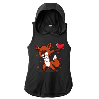 Funny Dabbing Fox Heart Valentine's Day Gift Ladies PosiCharge Tri-Blend Wicking Draft Hoodie Tank