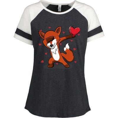 Funny Dabbing Fox Heart Valentine's Day Gift Enza Ladies Jersey Colorblock Tee