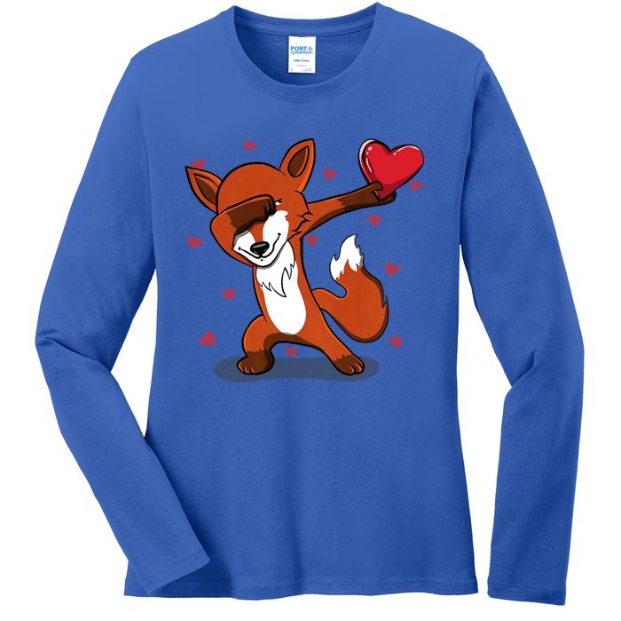 Funny Dabbing Fox Heart Valentine's Day Gift Ladies Long Sleeve Shirt