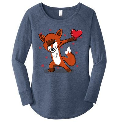 Funny Dabbing Fox Heart Valentine's Day Gift Women's Perfect Tri Tunic Long Sleeve Shirt