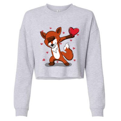 Funny Dabbing Fox Heart Valentine's Day Gift Cropped Pullover Crew