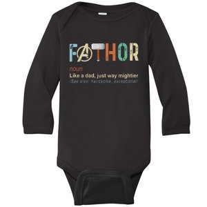 Father's Day Fathor Like Regular Dad Just Way Mightier Hero Baby Long Sleeve Bodysuit