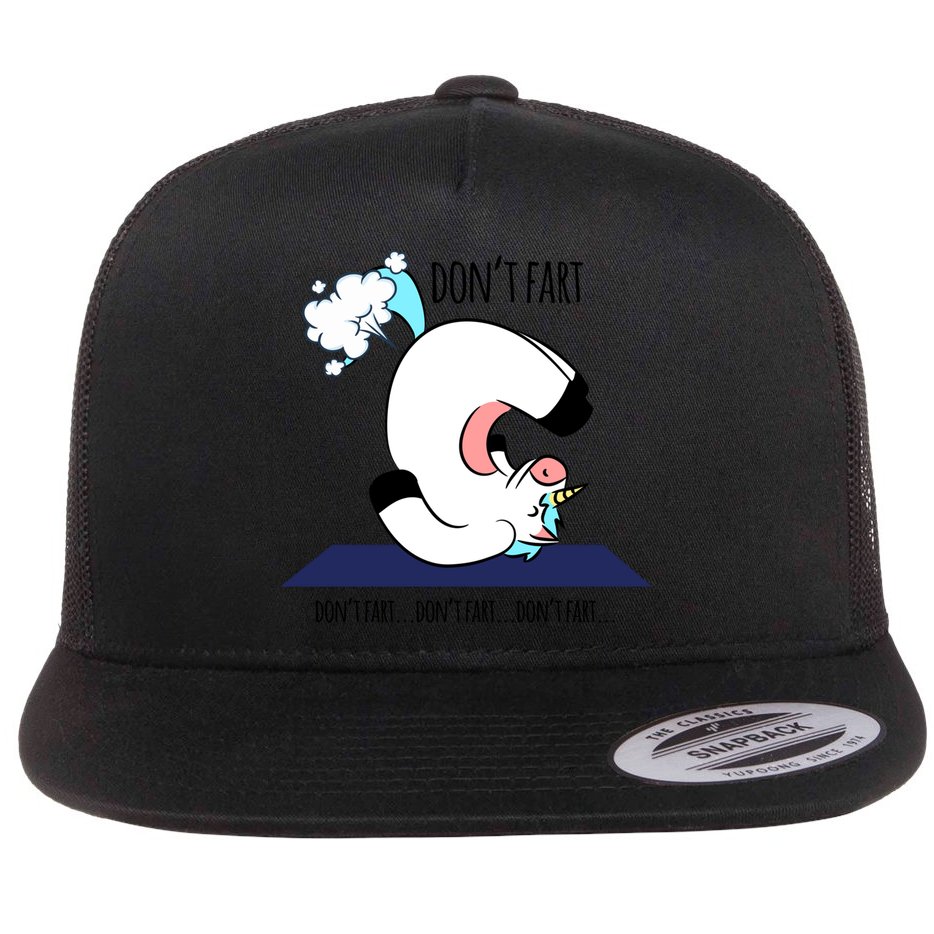 Funny Don't Fart Unicorn Doing Yoga Workout Pose Gift Flat Bill Trucker Hat