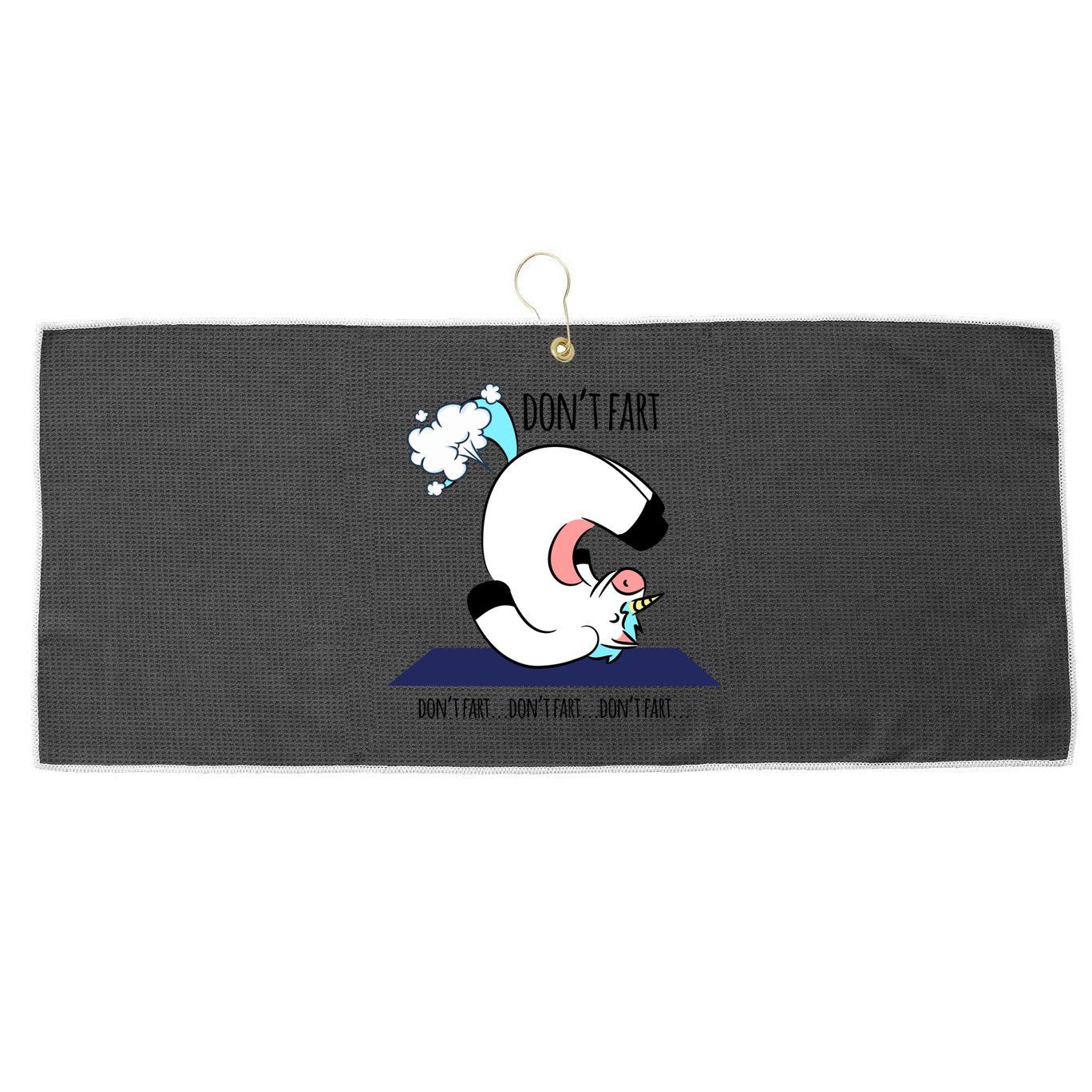 Funny Don't Fart Unicorn Doing Yoga Workout Pose Gift Large Microfiber Waffle Golf Towel