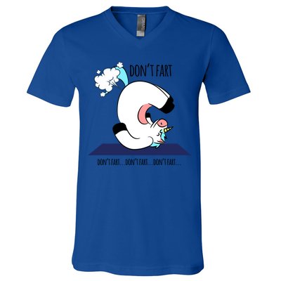 Funny Don't Fart Unicorn Doing Yoga Workout Pose Gift V-Neck T-Shirt