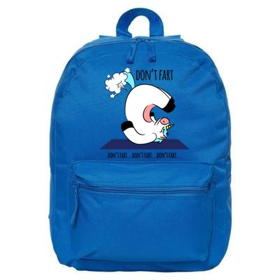 Funny Don't Fart Unicorn Doing Yoga Workout Pose Gift 16 in Basic Backpack
