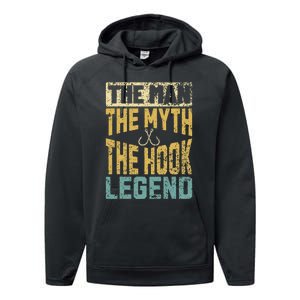 Funny Dad Fishing Man Myth Hook Legend Fisherman Fathers Day Performance Fleece Hoodie