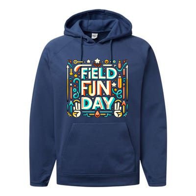 Field Day Fun Day 2024 Funny For Teacher And Field Day Gift Performance Fleece Hoodie