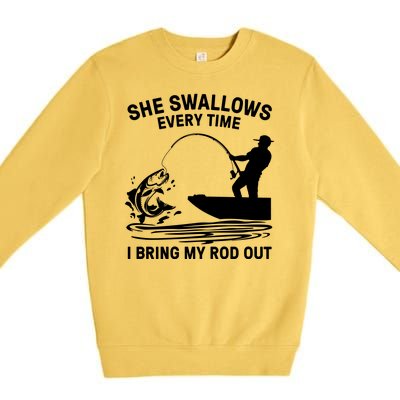 Father's Day Fishing Here Fishy Funny Fisherman Dad Premium Crewneck Sweatshirt