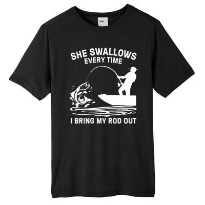 Father's Day Fishing Here Fishy Funny Fisherman Dad Tall Fusion ChromaSoft Performance T-Shirt