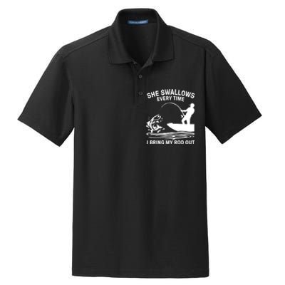 Father's Day Fishing Here Fishy Funny Fisherman Dad Dry Zone Grid Polo