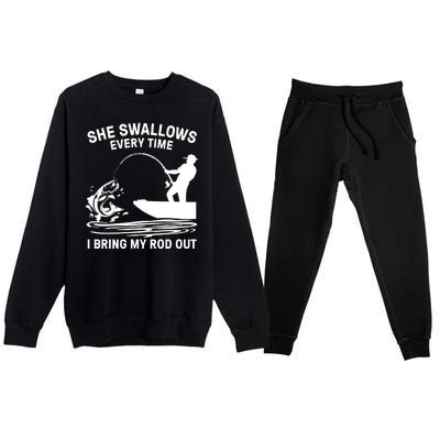 Father's Day Fishing Here Fishy Funny Fisherman Dad Premium Crewneck Sweatsuit Set