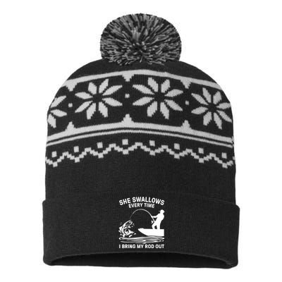 Father's Day Fishing Here Fishy Funny Fisherman Dad USA-Made Snowflake Beanie