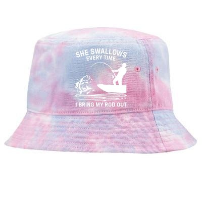 Father's Day Fishing Here Fishy Funny Fisherman Dad Tie-Dyed Bucket Hat