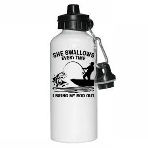 Father's Day Fishing Here Fishy Funny Fisherman Dad Aluminum Water Bottle