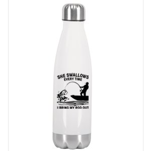 Father's Day Fishing Here Fishy Funny Fisherman Dad Stainless Steel Insulated Water Bottle