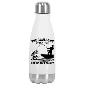 Father's Day Fishing Here Fishy Funny Fisherman Dad Stainless Steel Insulated Water Bottle