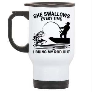 Father's Day Fishing Here Fishy Funny Fisherman Dad Stainless Steel Travel Mug