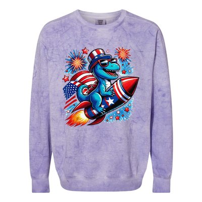 Funny Dinosaur Firecracker 4th Of July Patriotic Dino Colorblast Crewneck Sweatshirt