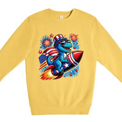 Funny Dinosaur Firecracker 4th Of July Patriotic Dino Premium Crewneck Sweatshirt