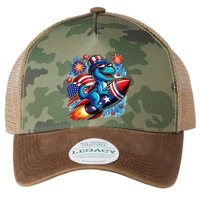 Funny Dinosaur Firecracker 4th Of July Patriotic Dino Legacy Tie Dye Trucker Hat