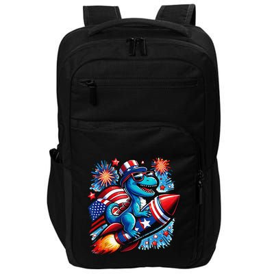 Funny Dinosaur Firecracker 4th Of July Patriotic Dino Impact Tech Backpack