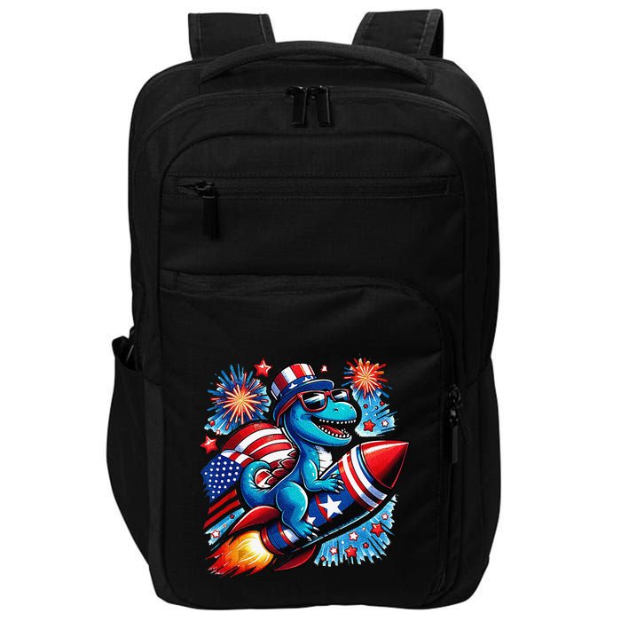 Funny Dinosaur Firecracker 4th Of July Patriotic Dino Impact Tech Backpack