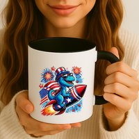 Funny Dinosaur Firecracker 4th Of July Patriotic Dino Mug