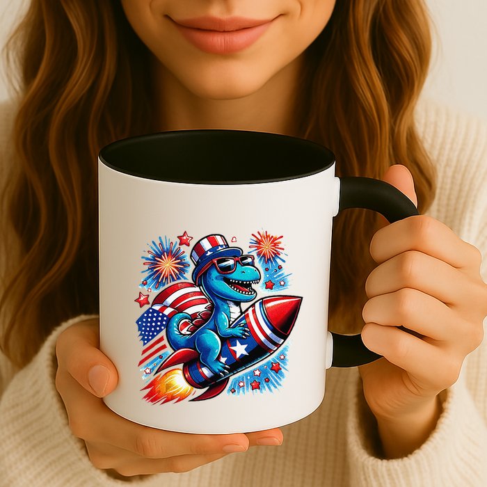 Funny Dinosaur Firecracker 4th Of July Patriotic Dino Mug