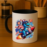 Funny Dinosaur Firecracker 4th Of July Patriotic Dino Mug