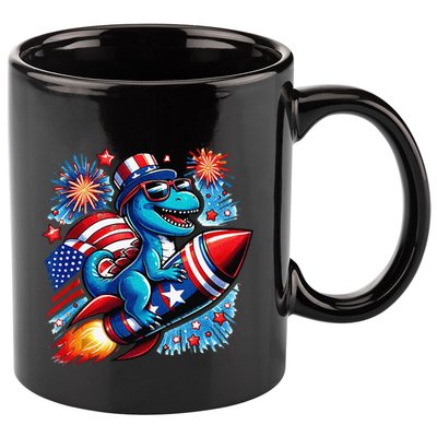 Funny Dinosaur Firecracker 4th Of July Patriotic Dino 11oz C Handle Ceramic Mug