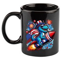 Funny Dinosaur Firecracker 4th Of July Patriotic Dino 11oz C Handle Ceramic Mug