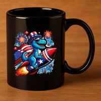 Funny Dinosaur Firecracker 4th Of July Patriotic Dino 11oz C Handle Ceramic Mug