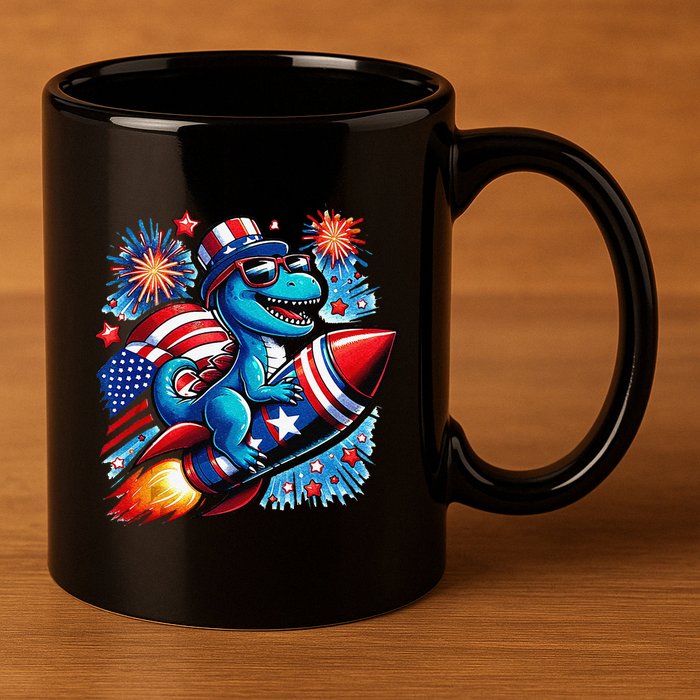 Funny Dinosaur Firecracker 4th Of July Patriotic Dino 11oz C Handle Ceramic Mug