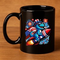 Funny Dinosaur Firecracker 4th Of July Patriotic Dino 11oz C Handle Ceramic Mug