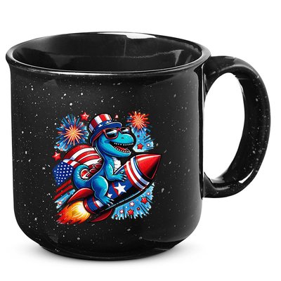 Funny Dinosaur Firecracker 4th Of July Patriotic Dino 15oz Campfire Ceramic Mug
