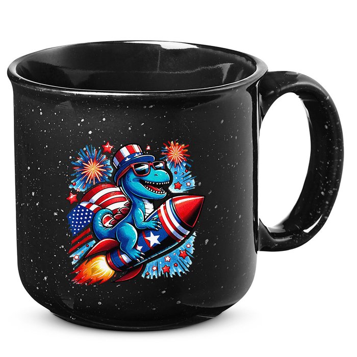 Funny Dinosaur Firecracker 4th Of July Patriotic Dino 15oz Campfire Ceramic Mug